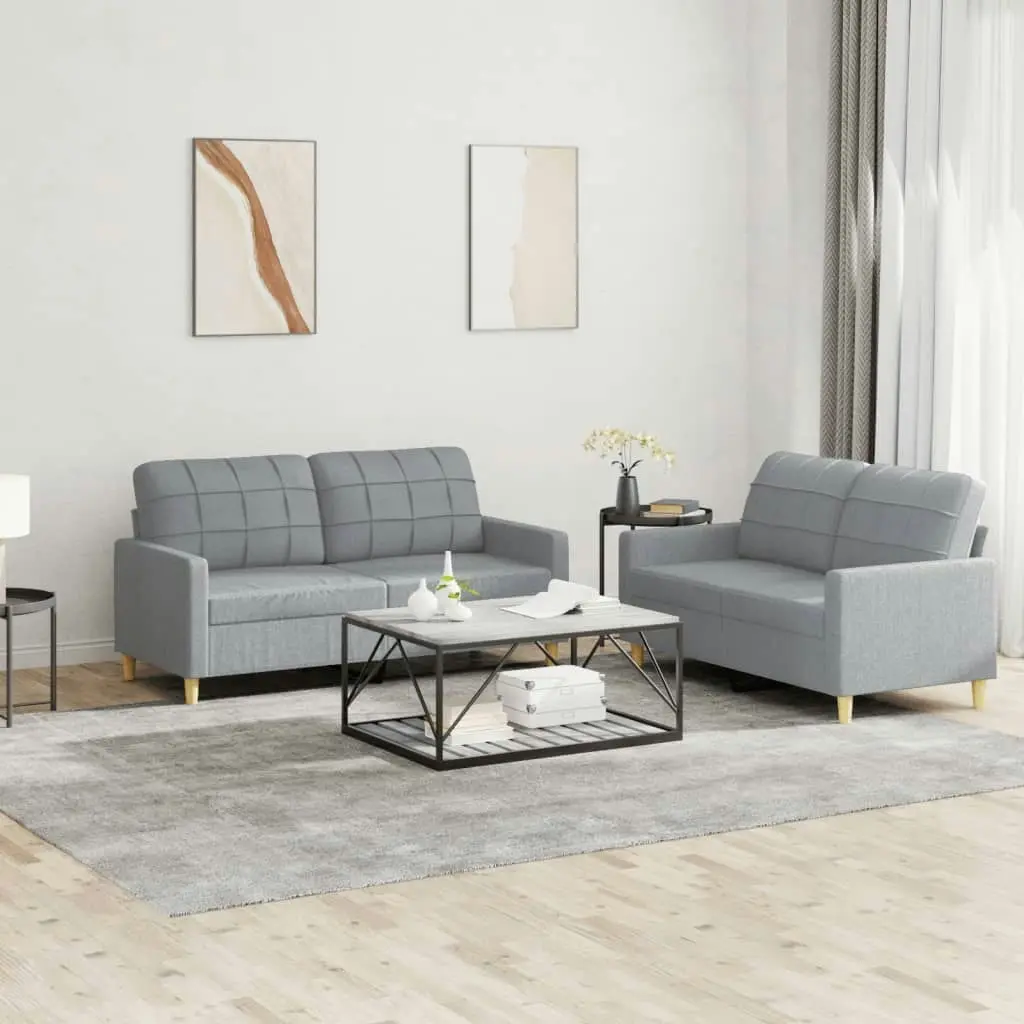 2 Piece Sofa Set with Cushions Light Grey Fabric 3201274