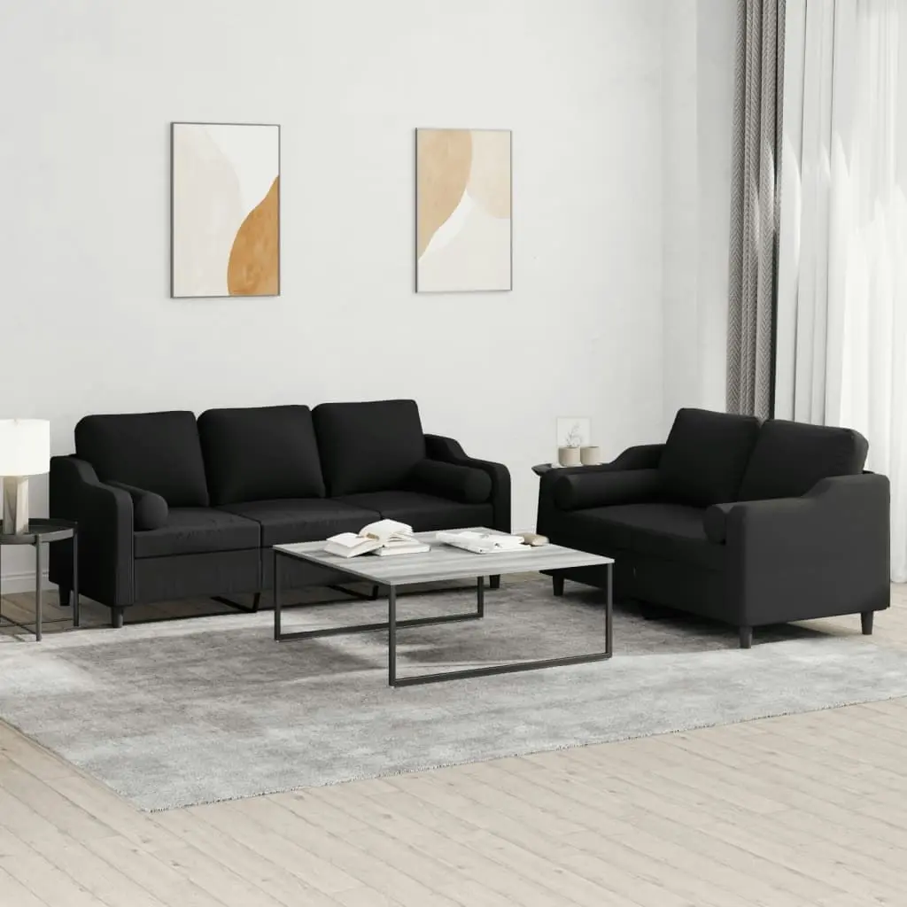 2 Piece Sofa Set with Pillows Black Fabric 3201854