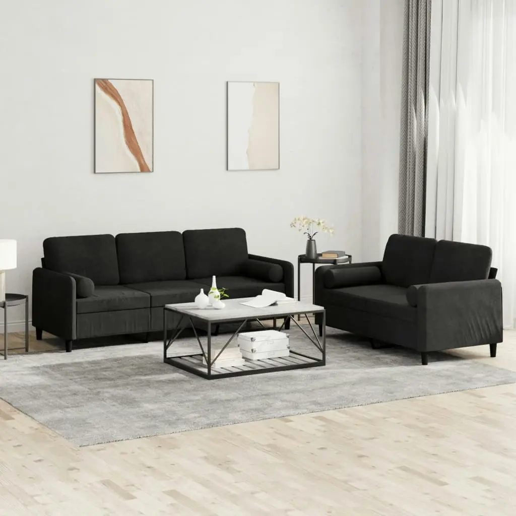 2 Piece Sofa Set with Pillows Black Velvet 3202039