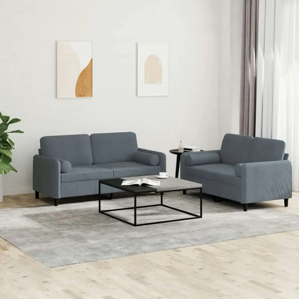 2 Piece Sofa Set with Pillows Dark Grey Velvet 3201995