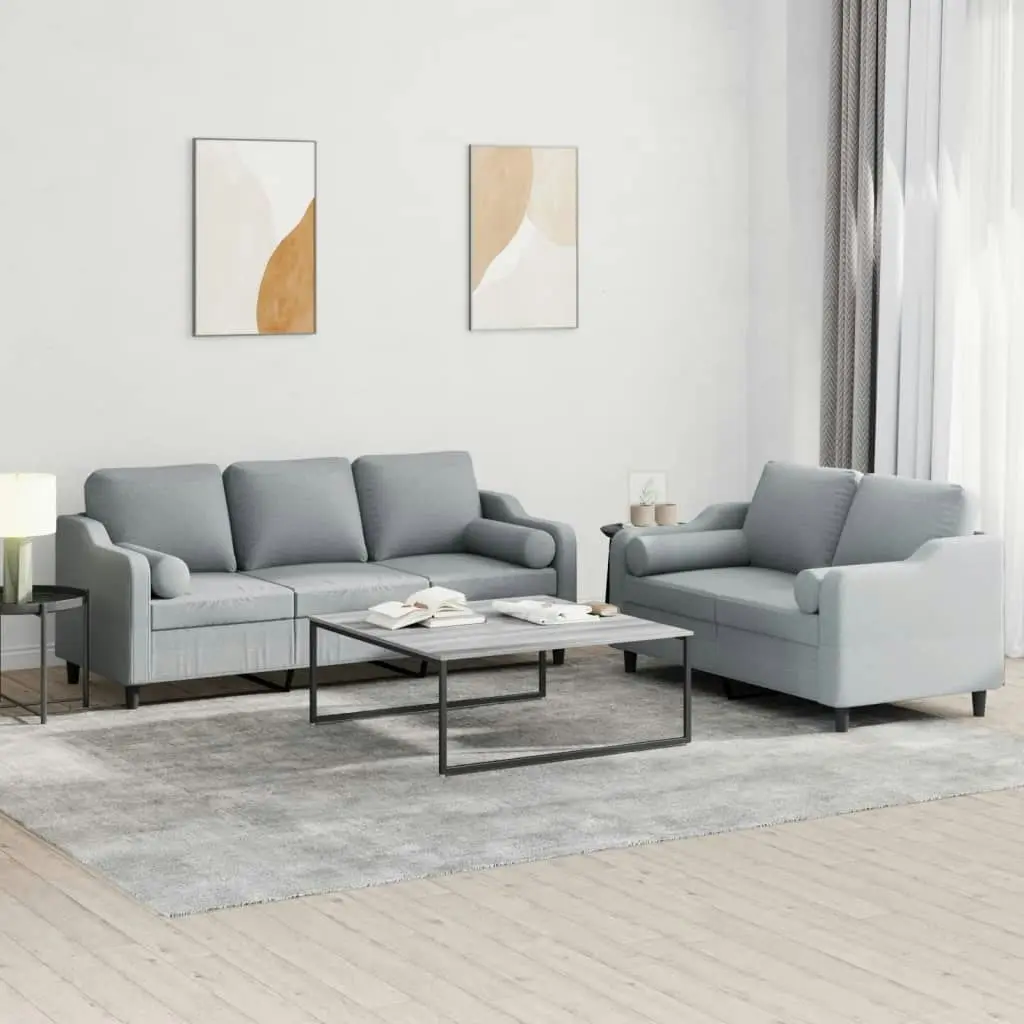 2 Piece Sofa Set with Pillows Light Grey Fabric 3201850