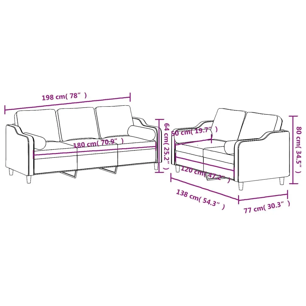 2 Piece Sofa Set with Pillows Light Grey Fabric 3201850