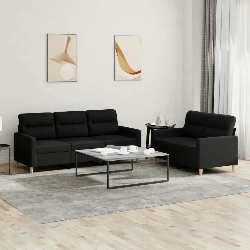 2 Piece Sofa Set with Cushions Black Fabric 3201604