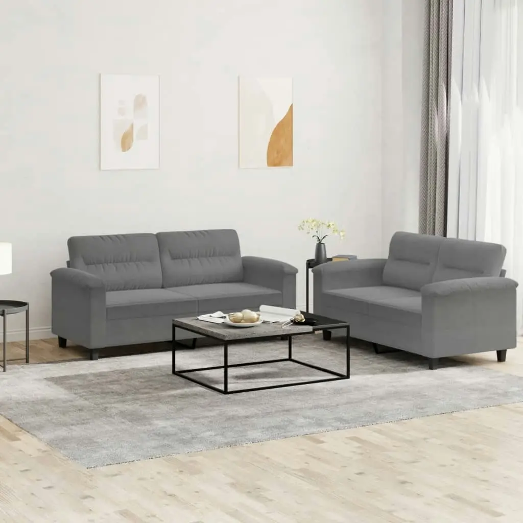 2 Piece Sofa Set with Cushions Dark Grey Microfibre Fabric 3202316