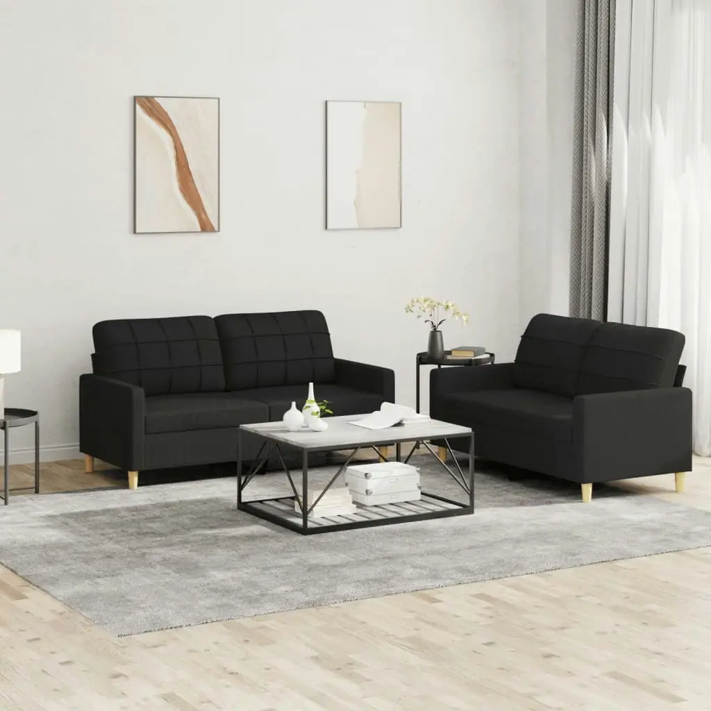 2 Piece Sofa Set with Cushions Black Fabric 3201278