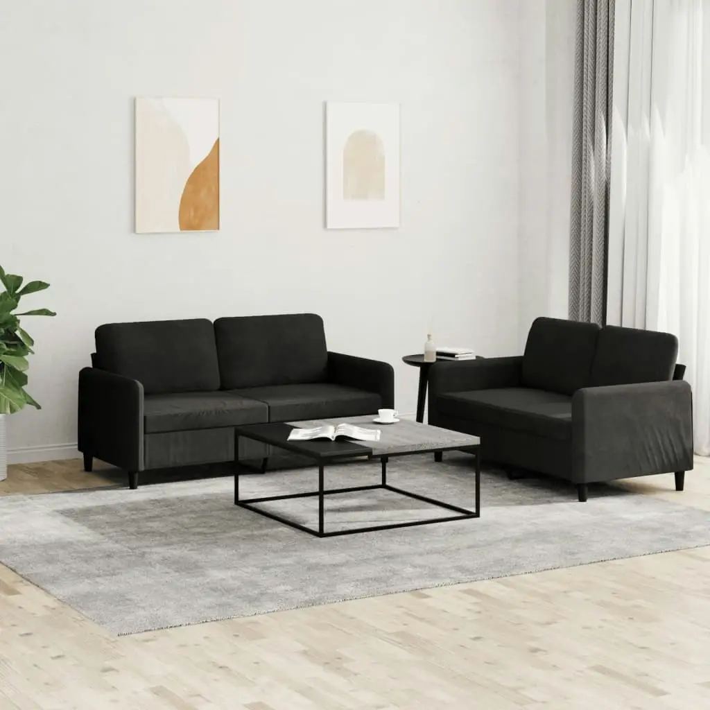 2 Piece Sofa Set Black Velvet 3201979