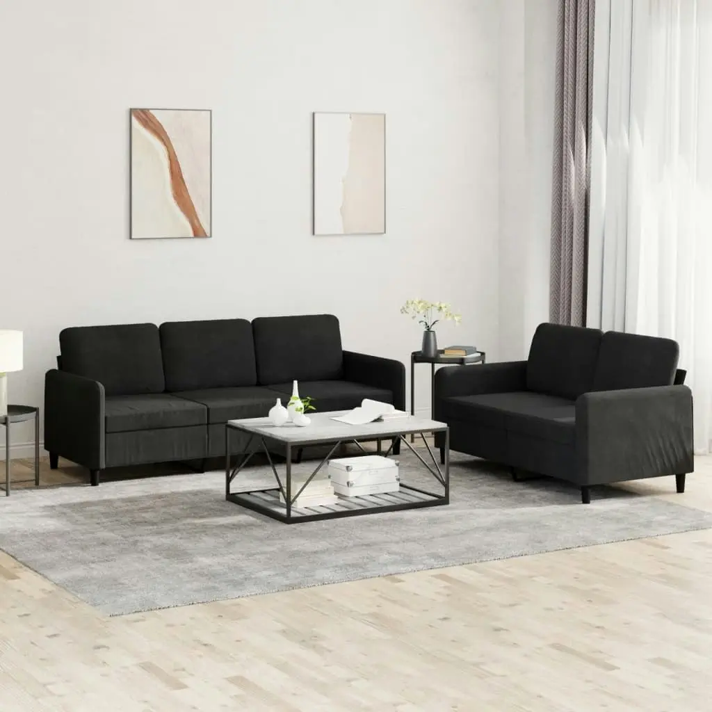 2 Piece Sofa Set Black Velvet 3202019