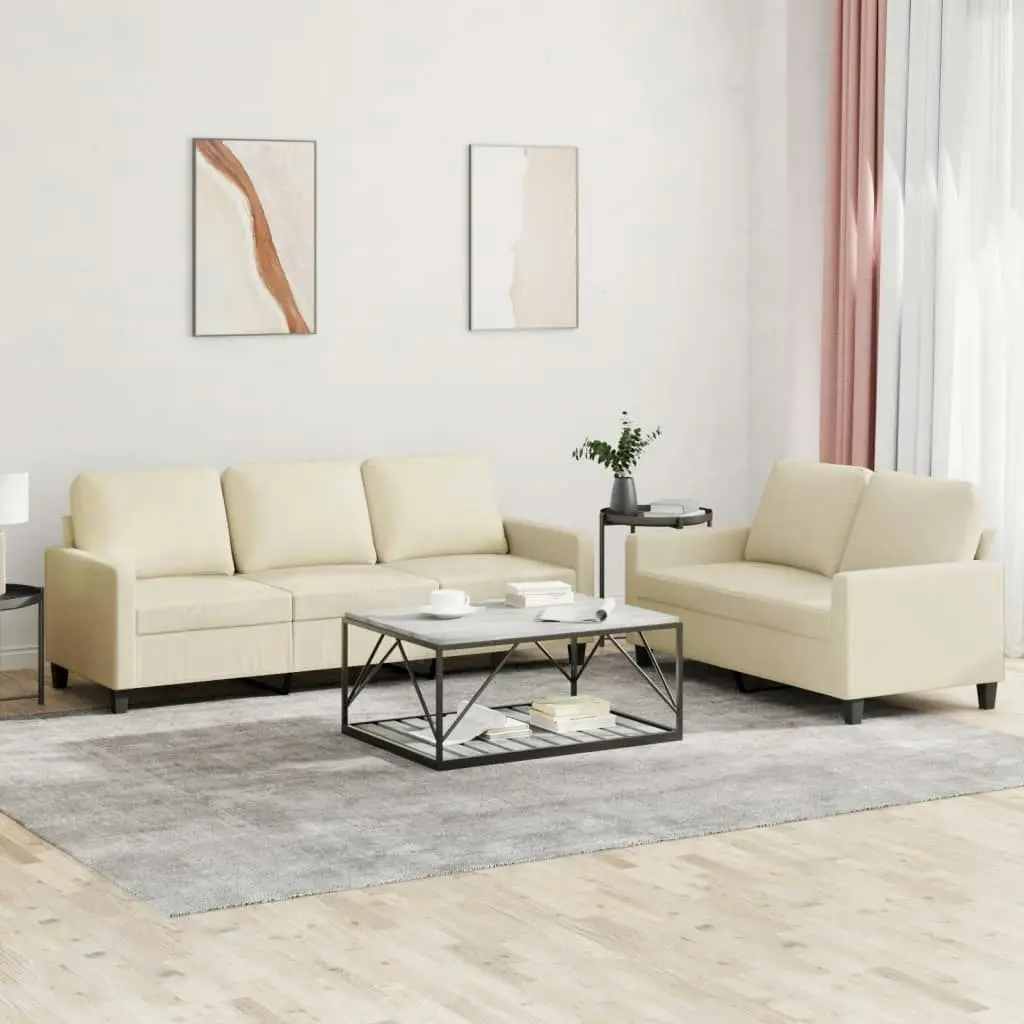 2 Piece Sofa Set with Cushions Cream Faux Leather 3201419