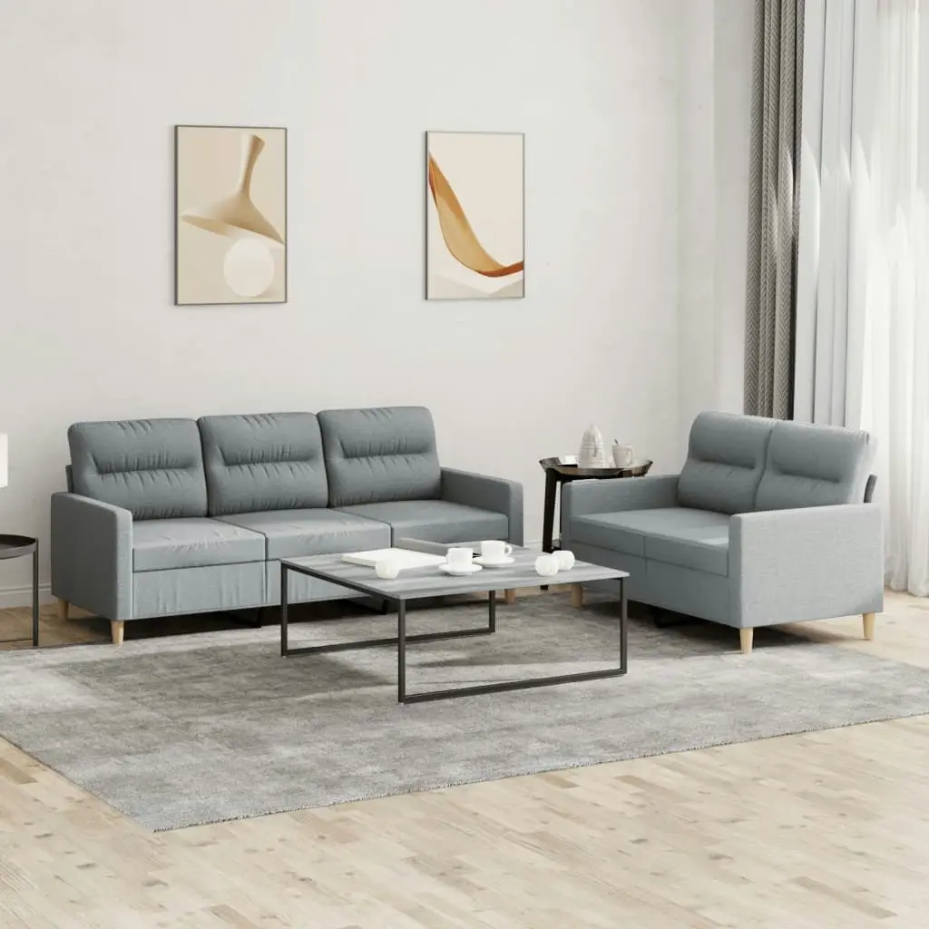 2 Piece Sofa Set with Cushions Light Grey Fabric 3201600