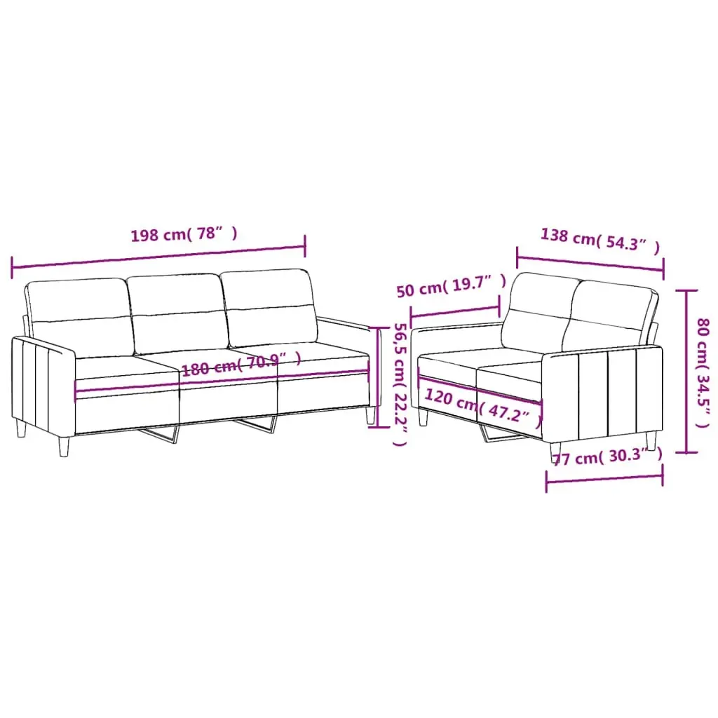 2 Piece Sofa Set with Cushions Light Grey Fabric 3201600