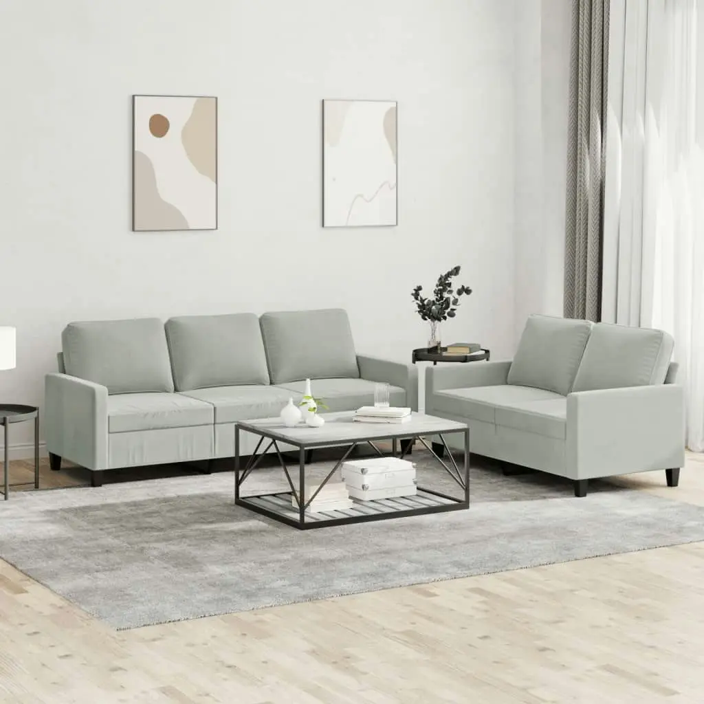 2 Piece Sofa Set with Cushions Light Grey Velvet 3201516