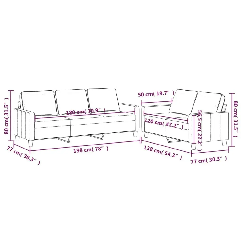 2 Piece Sofa Set with Cushions Light Grey Velvet 3201516