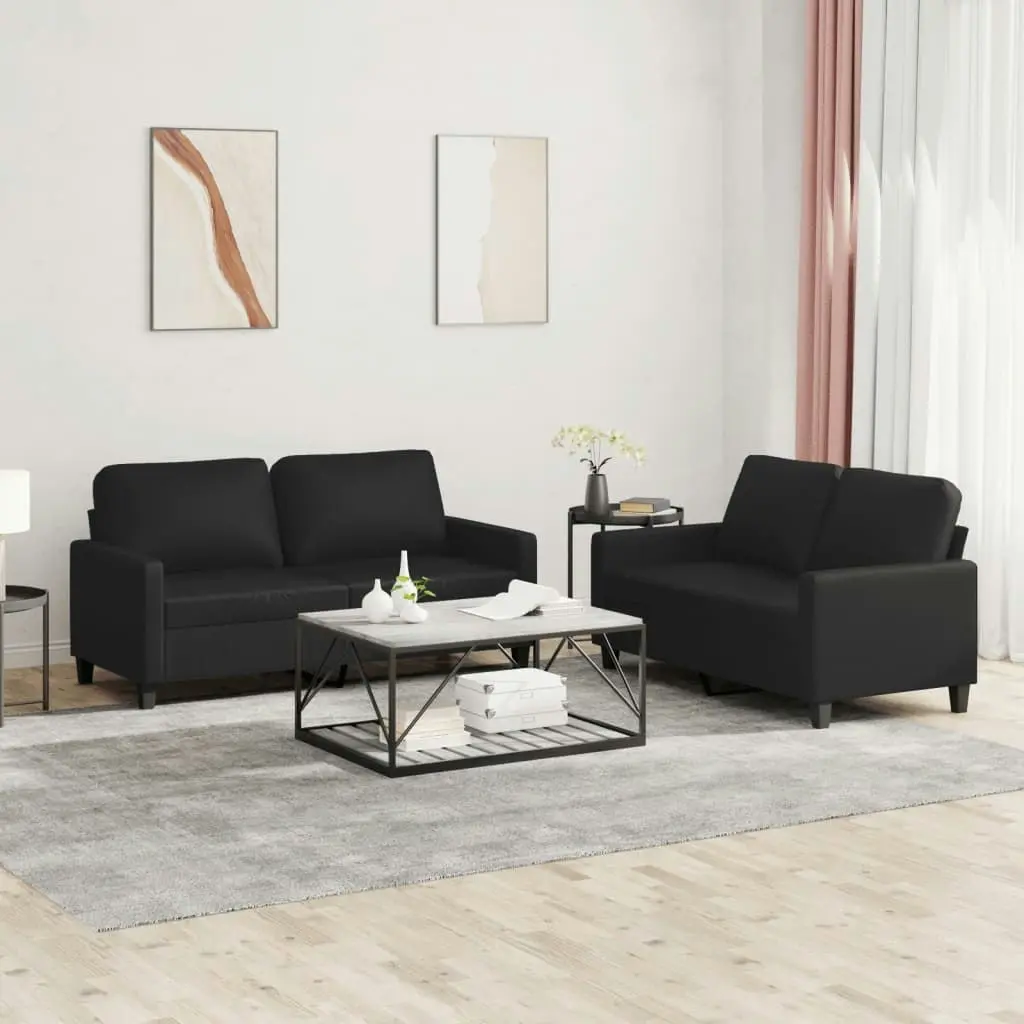 2 Piece Sofa Set with Cushions Black Faux Leather 3201408