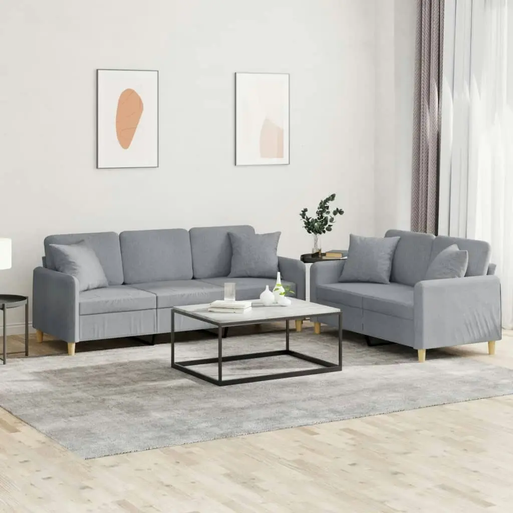 2 Piece Sofa Set with Pillows Light Grey Fabric 3202134