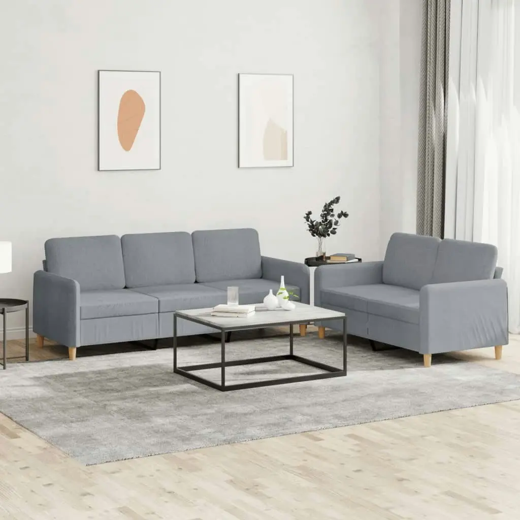 2 Piece Sofa Set with Cushions Light Grey Fabric 3202118