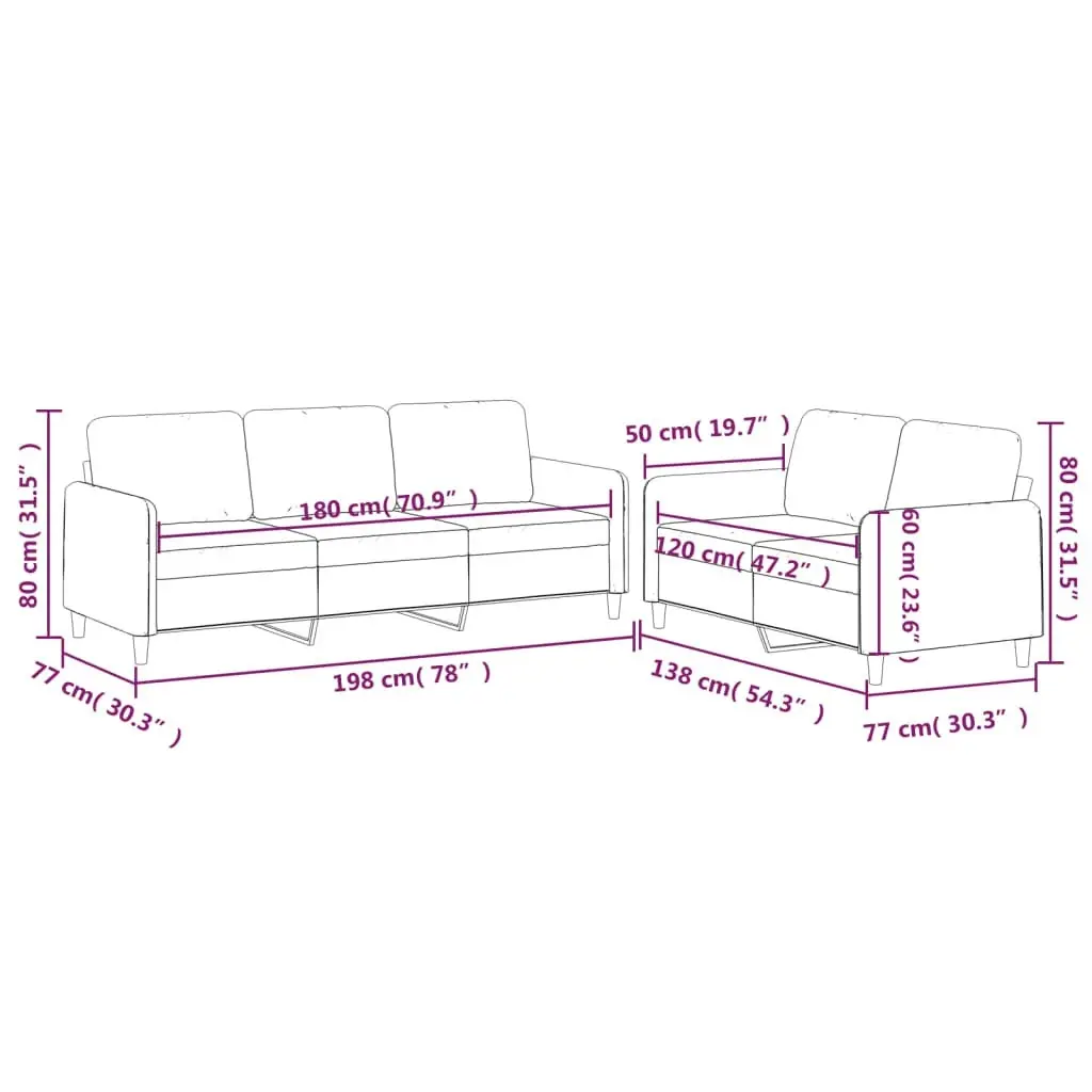 2 Piece Sofa Set with Cushions Light Grey Fabric 3202118