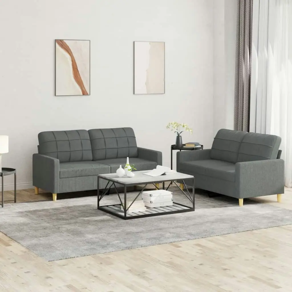 2 Piece Sofa Set with Cushions Dark Grey Fabric 3201275