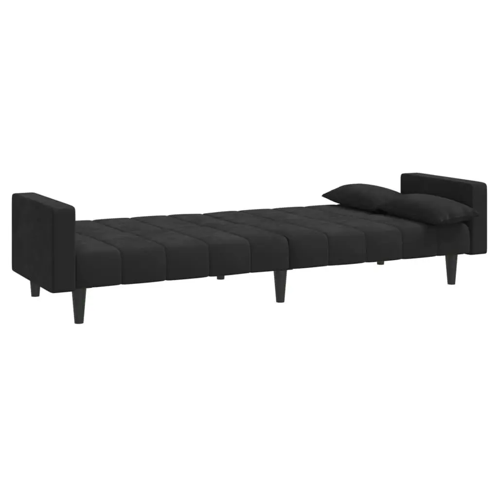 2-Seater Sofa Bed with Two Pillows Black Velvet 375850