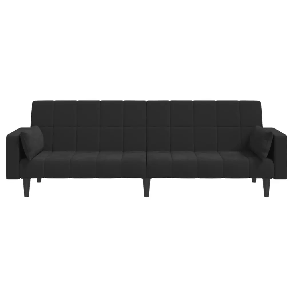 2-Seater Sofa Bed with Two Pillows Black Velvet 375850