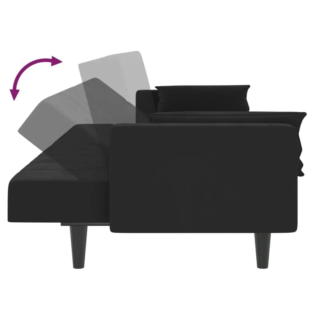 2-Seater Sofa Bed with Two Pillows Black Velvet 375850