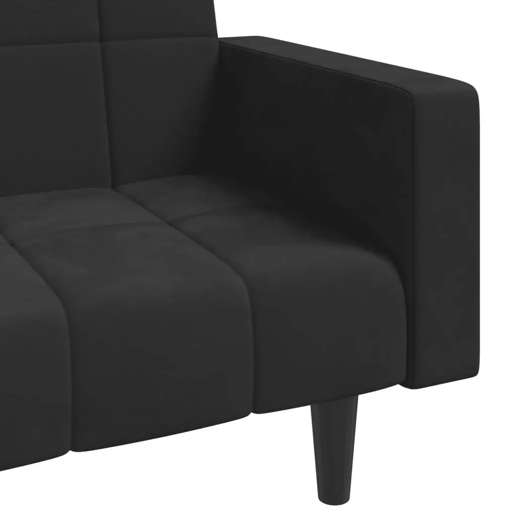 2-Seater Sofa Bed with Two Pillows Black Velvet 375850