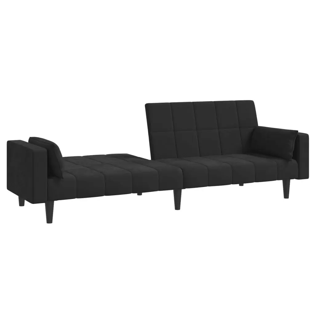 2-Seater Sofa Bed with Two Pillows Black Velvet 375850