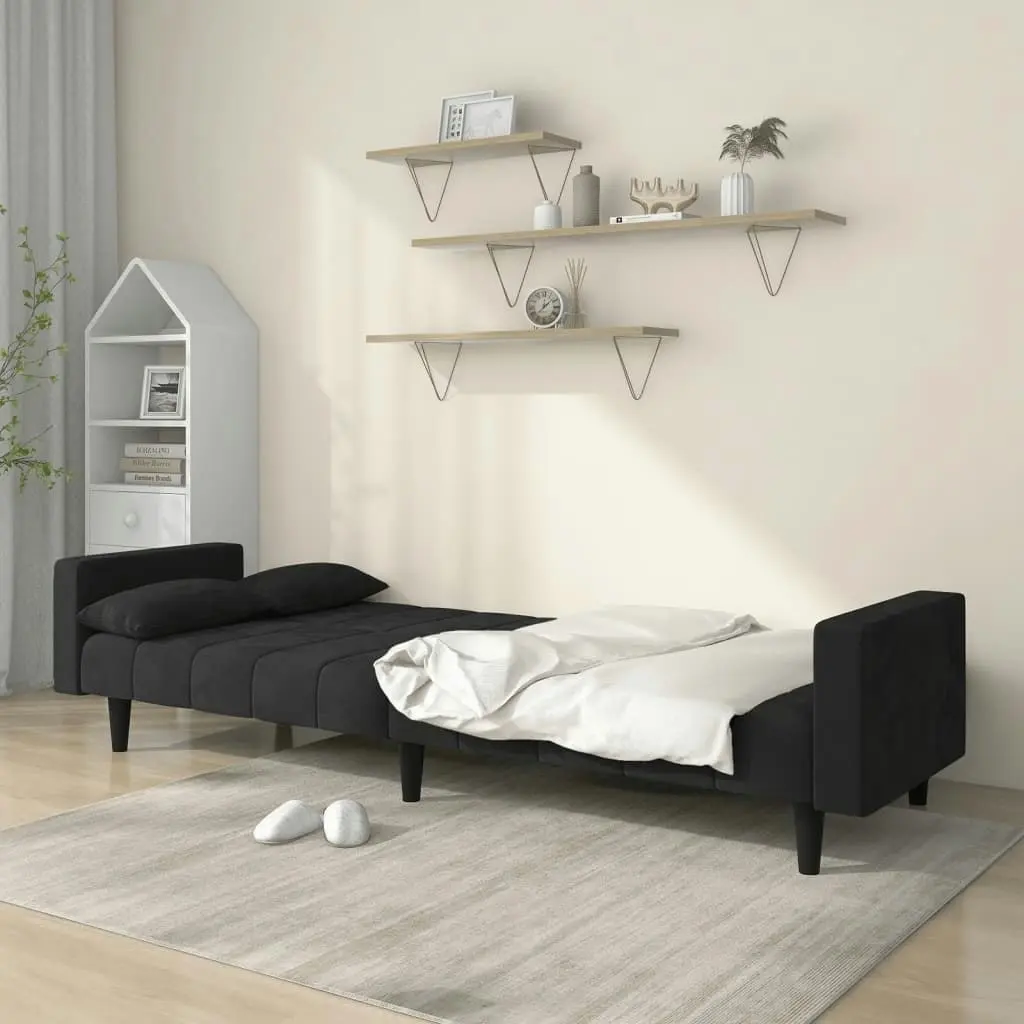 2-Seater Sofa Bed with Two Pillows Black Velvet 375850