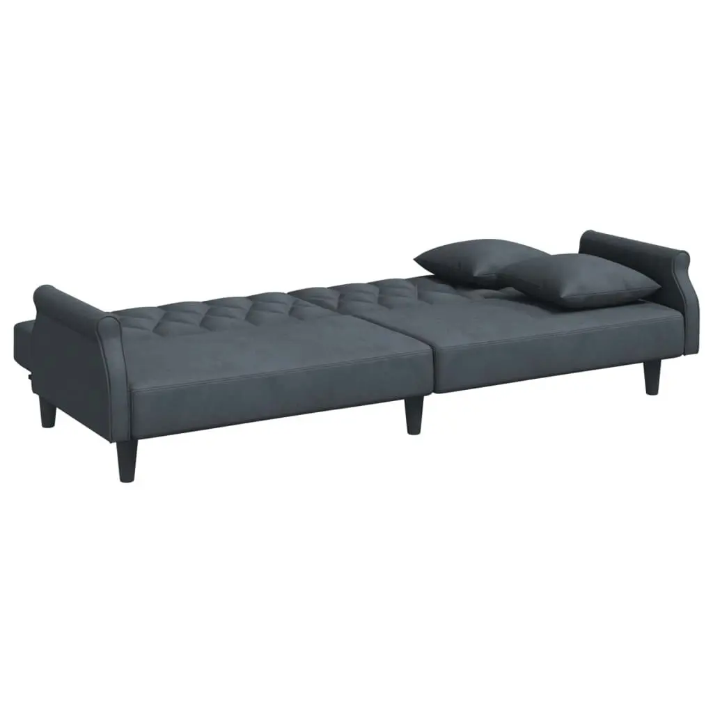 2-Seater Sofa Bed with Pillows and Footstool Dark Grey Velvet 3216220