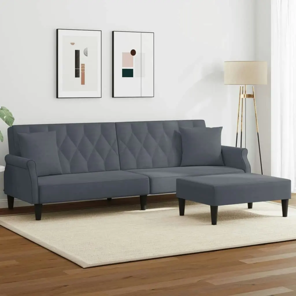 2-Seater Sofa Bed with Pillows and Footstool Dark Grey Velvet 3216220