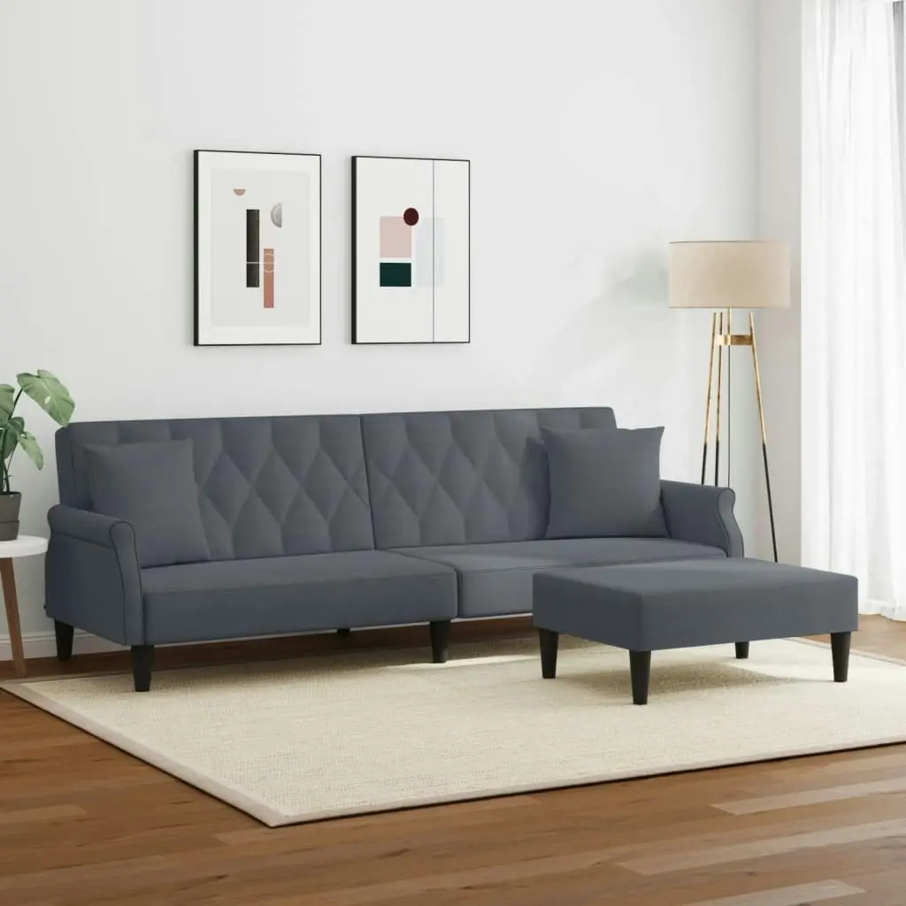 2-Seater Sofa Bed with Pillows and Footstool Dark Grey Velvet 3216220