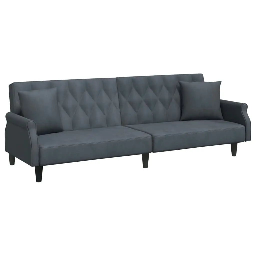 2-Seater Sofa Bed with Pillows and Footstool Dark Grey Velvet 3216220