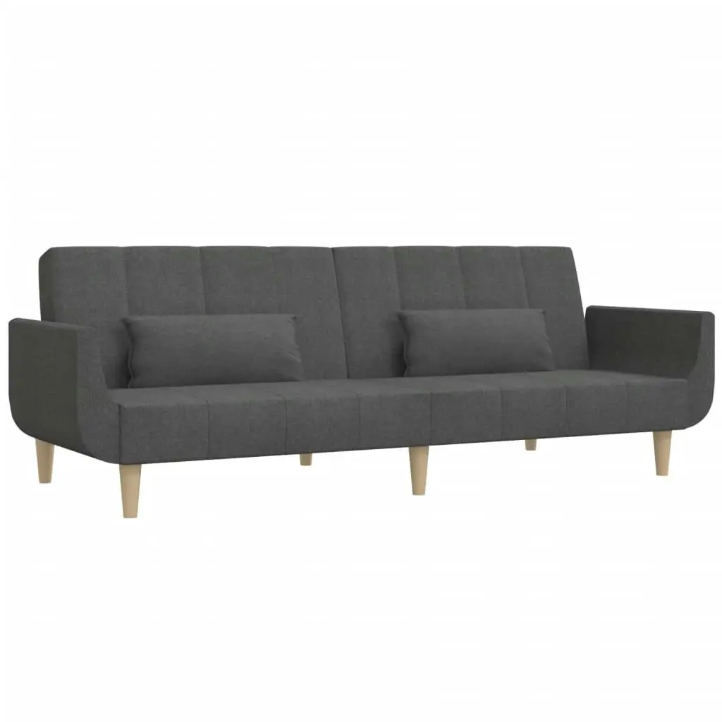 2-Seater Sofa Bed with Two Pillows Dark Grey Fabric 375870