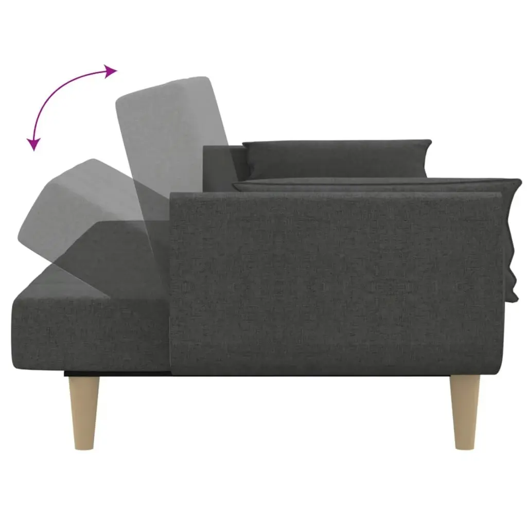 2-Seater Sofa Bed with Two Pillows Dark Grey Fabric 375870