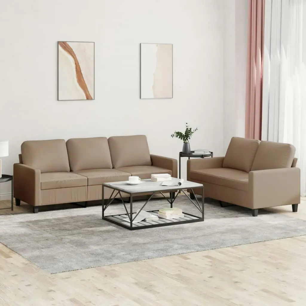 2 Piece Sofa Set with Cushions Cappuccino Faux Leather 3201422