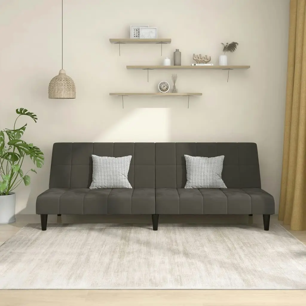 2-Seater Sofa Bed Dark Grey Velvet 375842