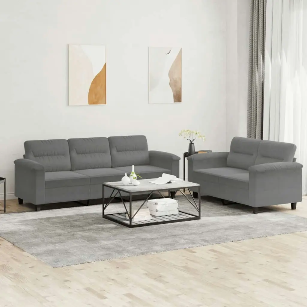 2 Piece Sofa Set with Cushions Dark Grey Microfibre Fabric 3202340