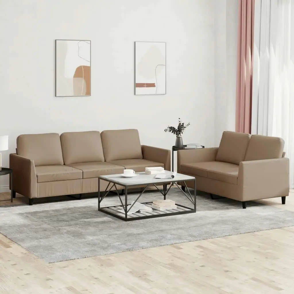 2 Piece Sofa Set with Cushions Cappuccino Faux Leather 3201764