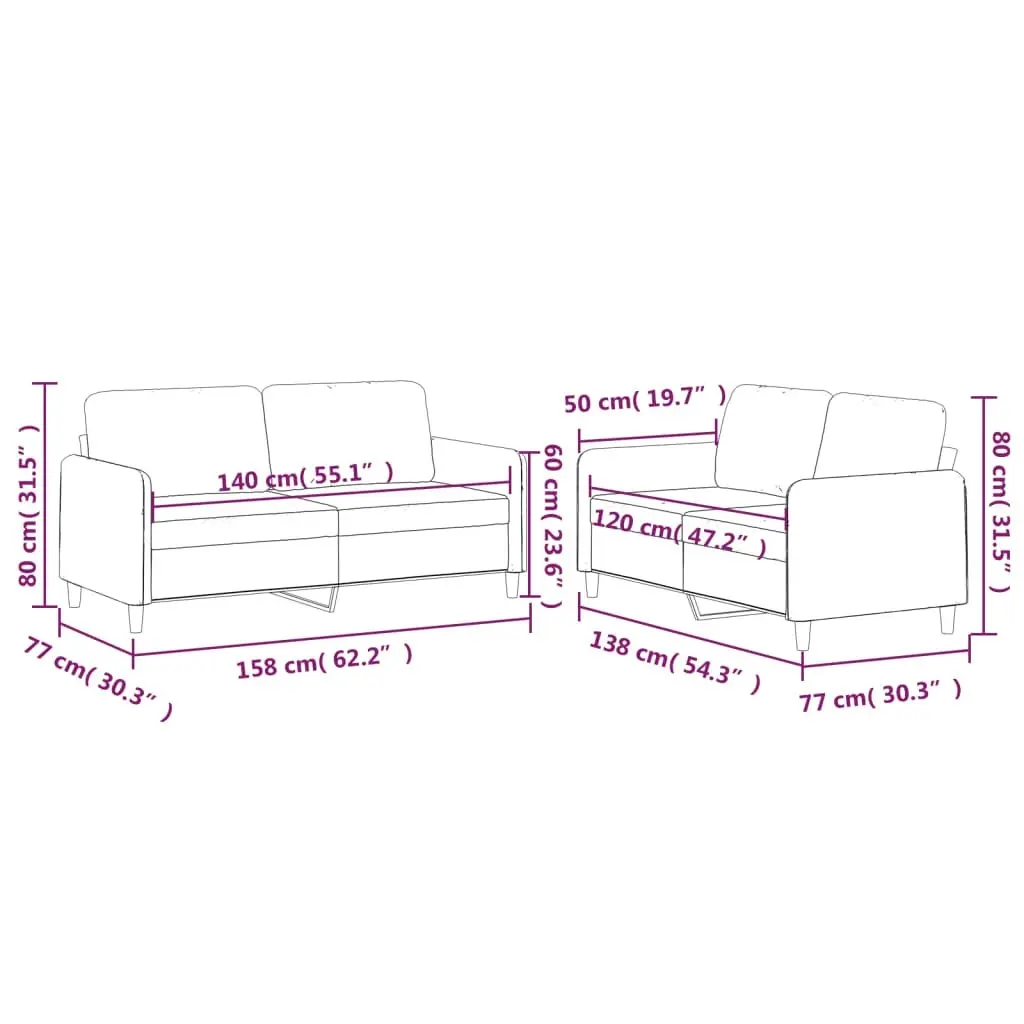 2 Piece Sofa Set with Cushions Black Fabric 3202090