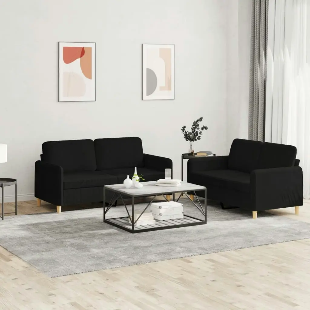 2 Piece Sofa Set with Cushions Black Fabric 3202090