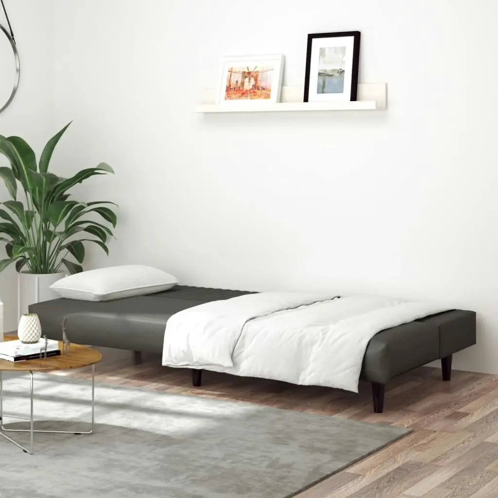 2-Seater Sofa Bed Grey Faux Leather 375949