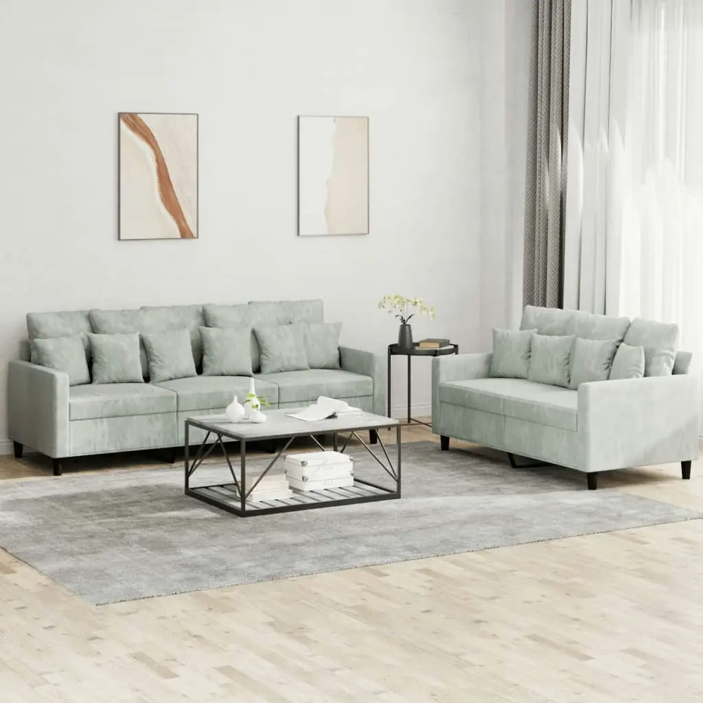 2 Piece Sofa Set with Cushions Light Grey Velvet 3201720