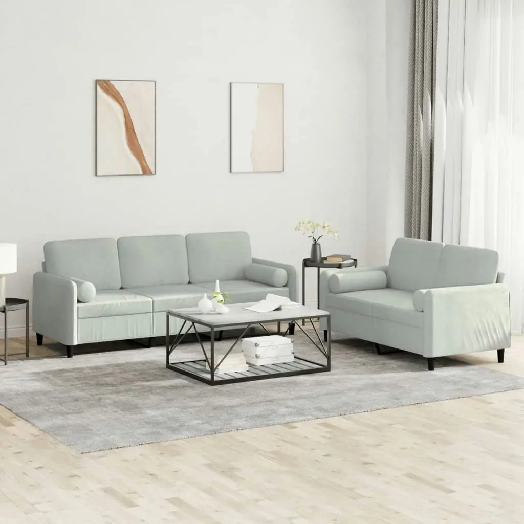 2 Piece Sofa Set with Pillows Light Grey Velvet 3202034