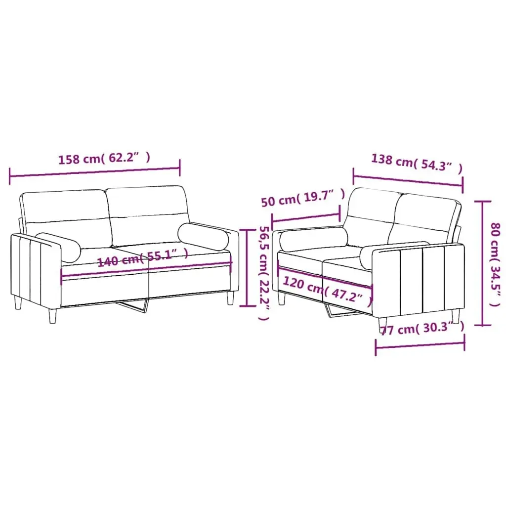 2 Piece Sofa Set with Pillows Light Grey Fabric 3201584