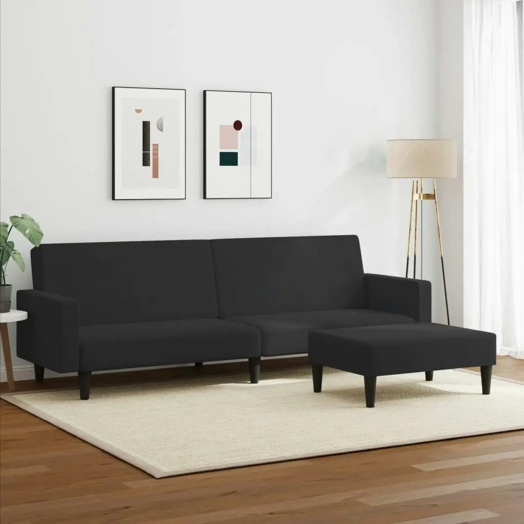 2-Seater Sofa Bed with Footstool Black Velvet 3216239