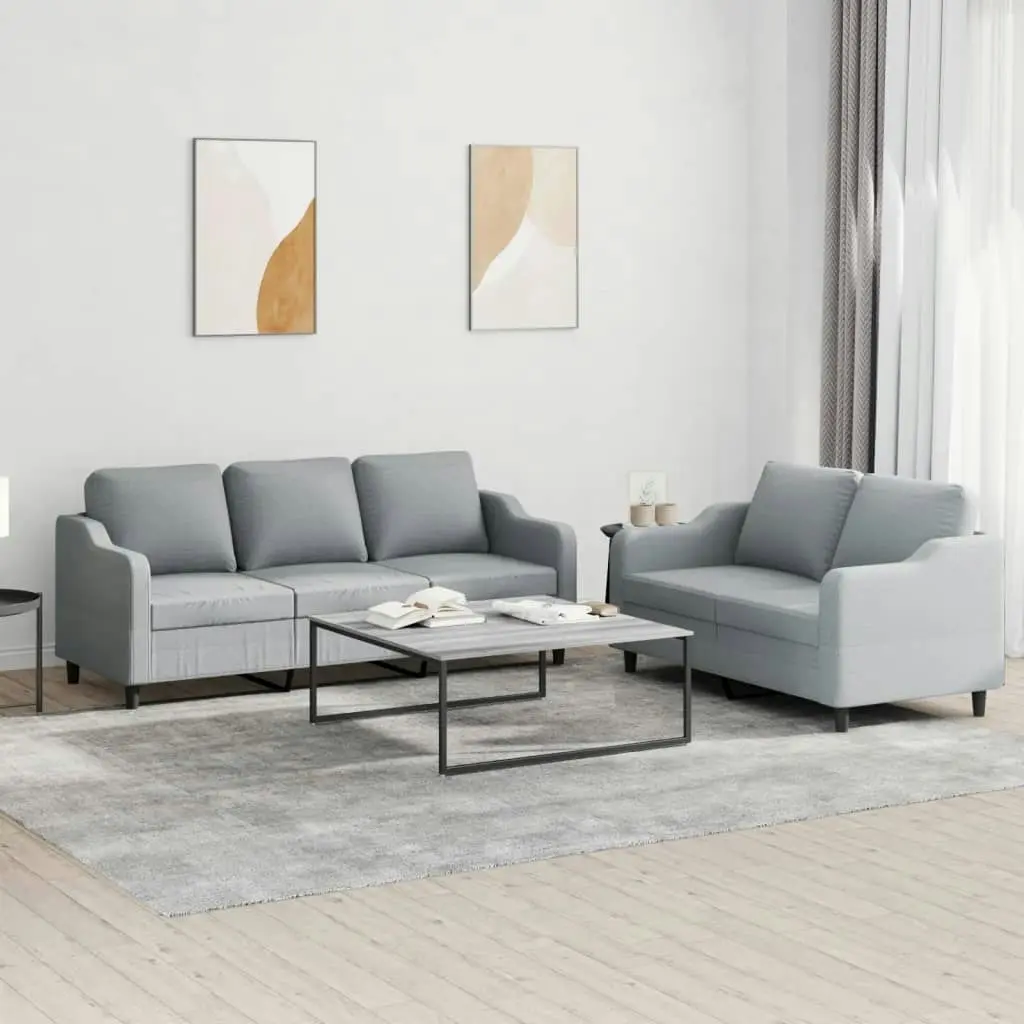 2 Piece Sofa Set with Cushions Light Grey Fabric 3201834