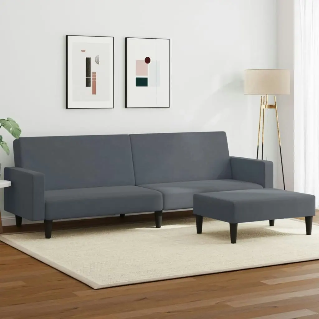 2-Seater Sofa Bed with Footstool Dark Grey Velvet 3216237