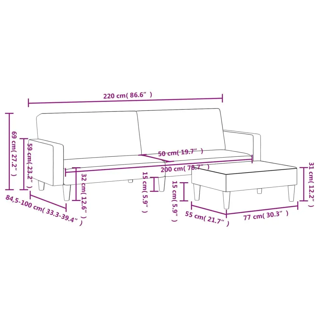 2-Seater Sofa Bed with Footstool Dark Grey Velvet 3216237