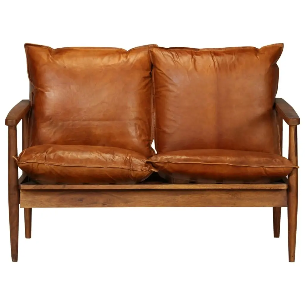 2-Seater Sofa Real Leather with Acacia Wood Brown 246482