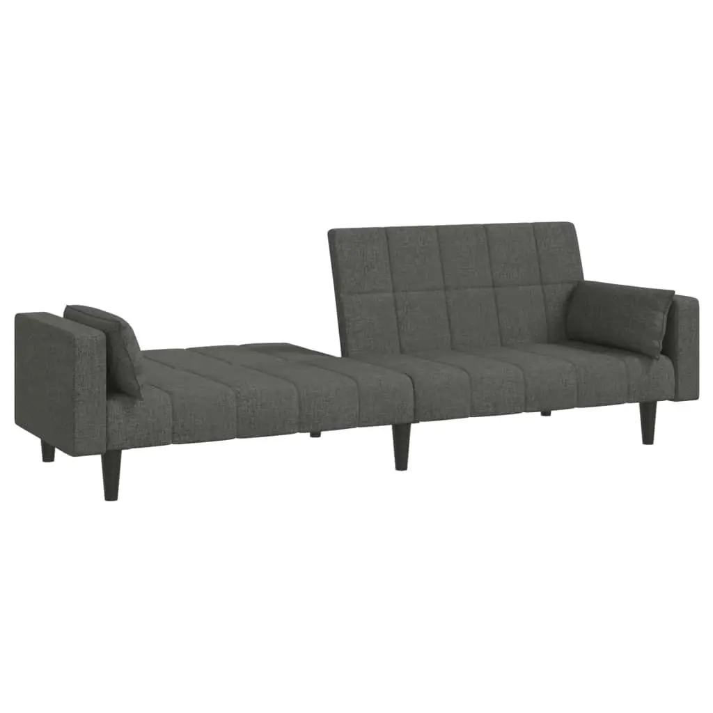 2-Seater Sofa Bed with Two Pillows Dark Grey Fabric 375834