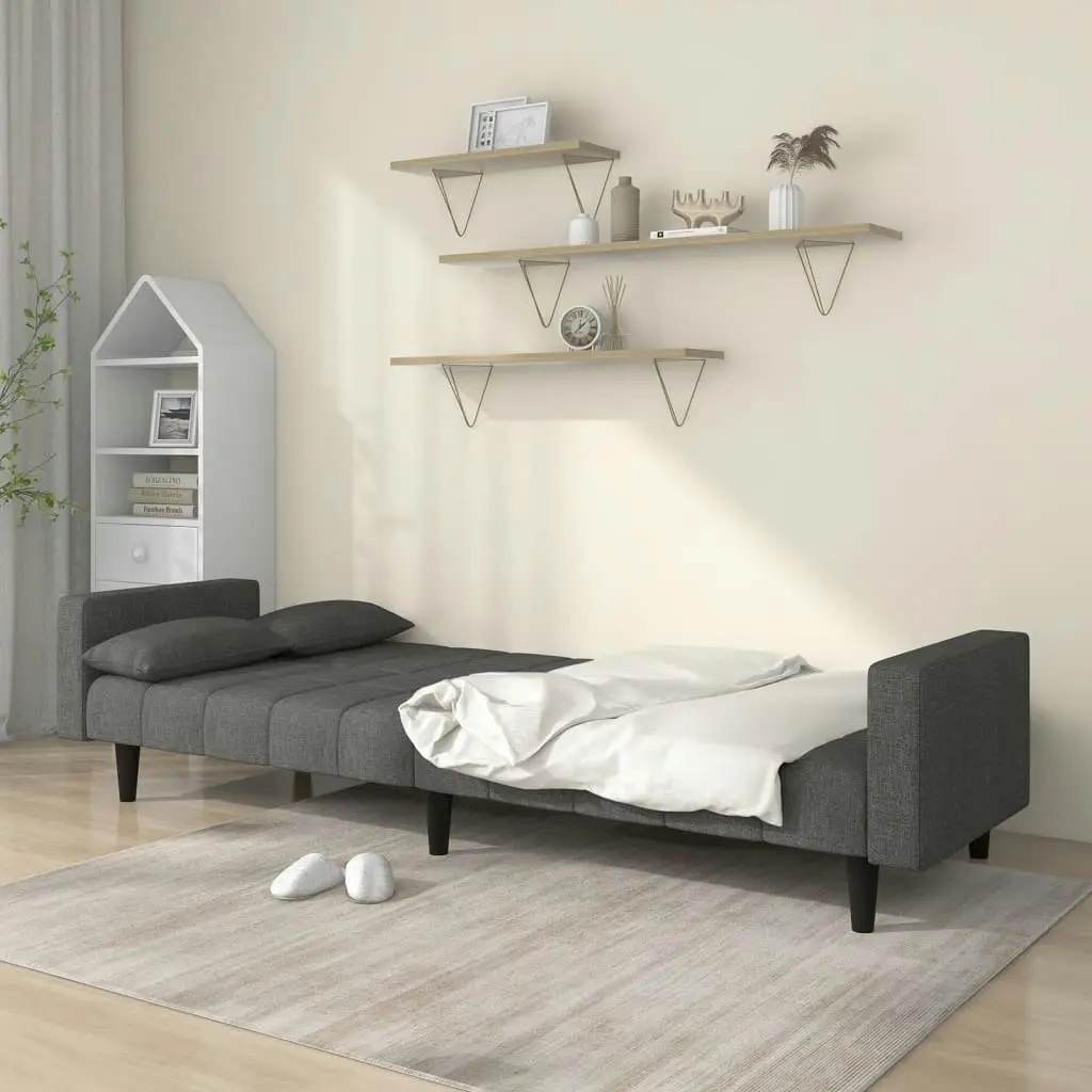 2-Seater Sofa Bed with Two Pillows Dark Grey Fabric 375834